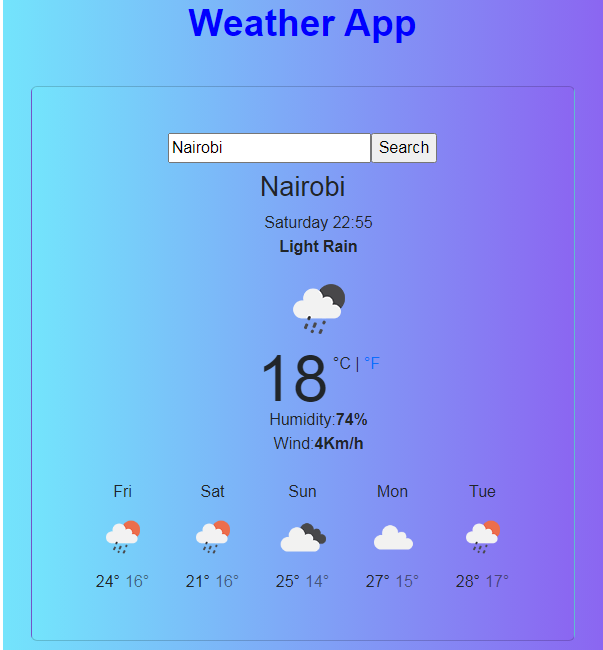 Weather app project preview